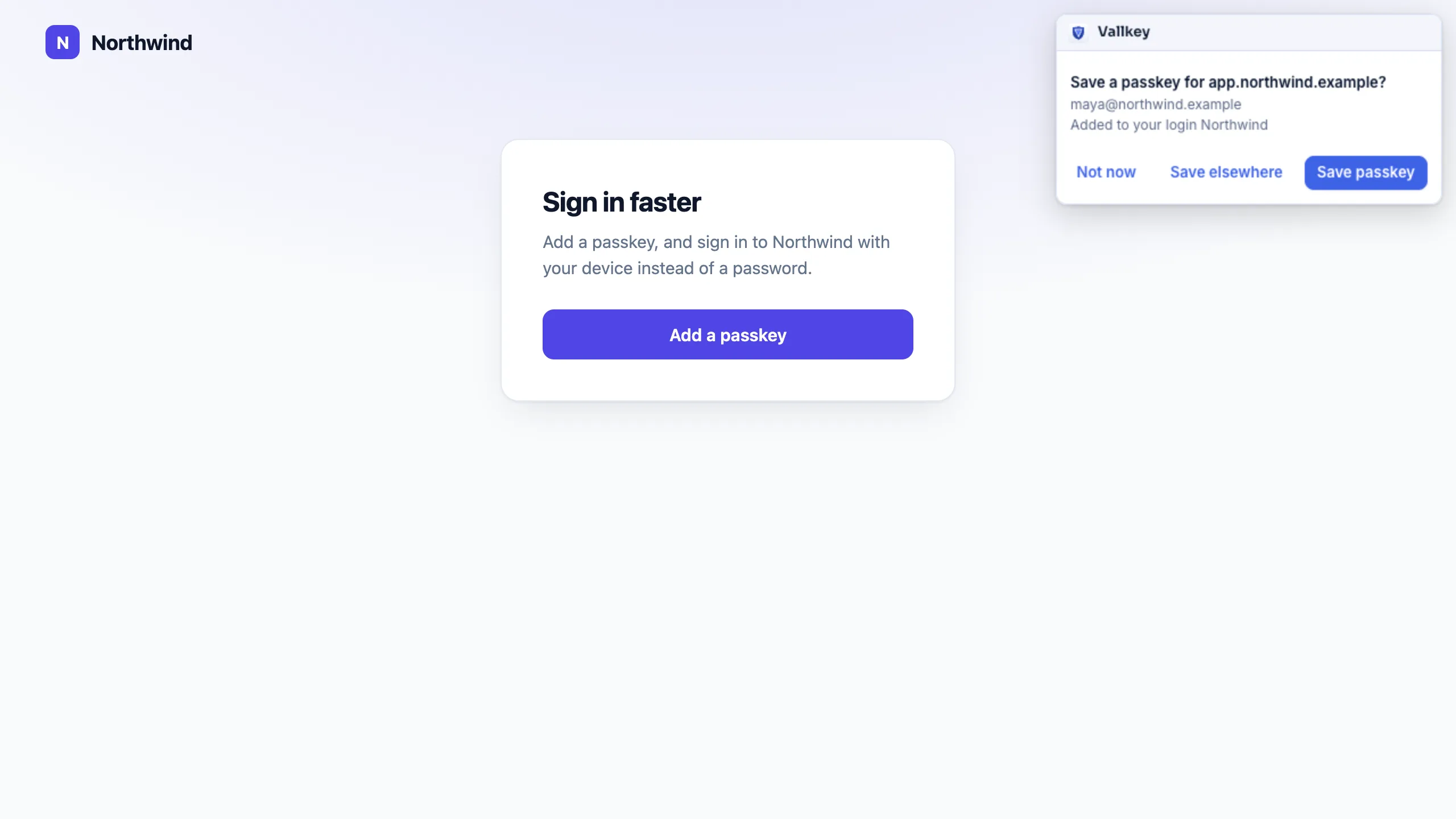 Vautir asking whether to save a passkey for the website, added to the login already saved there.